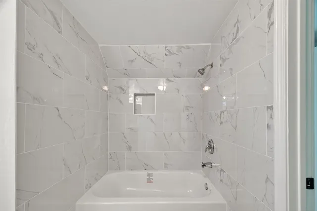 a bathroom with a bathtub