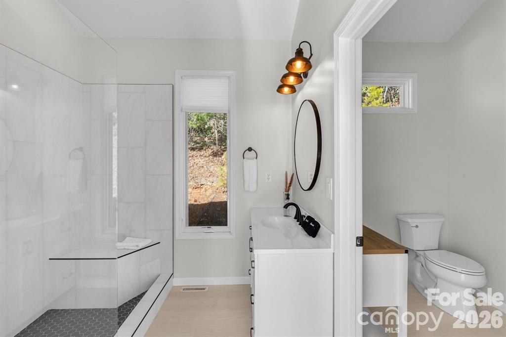 56 Great Horned Owl Road Candler, NC 28715 - Photo 14 of 32 a bathroom with a toilet and a shower