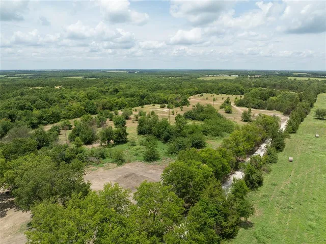 an aerial view of houses covered in trees