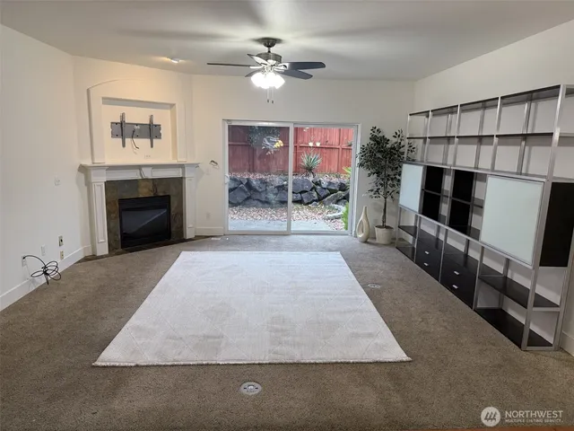 a view of a room with a window