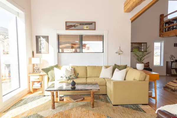 a view of workspace with wooden floor