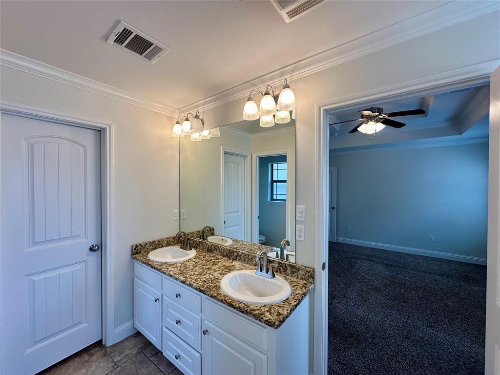 198 Bent Tree Loop Haughton, LA 71037 - Photo 12 of 32 a bathroom with a granite countertop sink a light fixture and a mirror