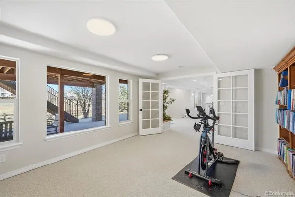 a view of a room with gym equipment