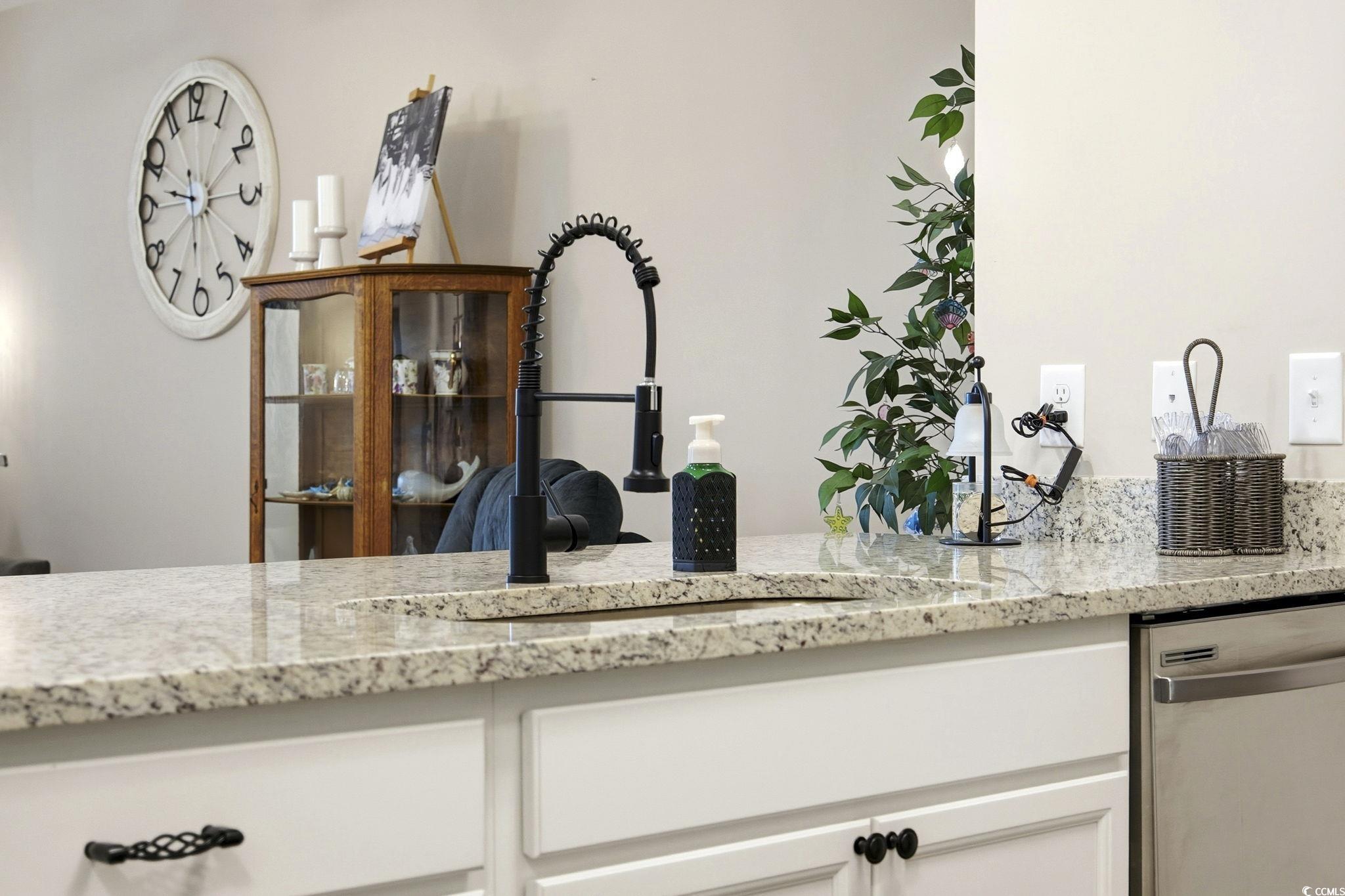 165 Ella Kinley Circle, Unit 302 Myrtle Beach, SC 29588 - Photo 12 of 38 Kitchen view of dishwasher, light stone countertops, and white cabinets