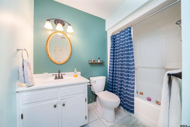 a bathroom with a sink mirror vanity and toilet