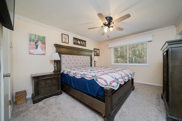 a bed sitting in a bedroom next to a window