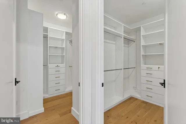a view of walk in closet with empty racks
