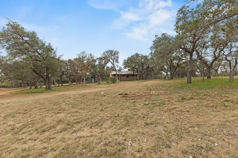 a view of a field with trees in the background