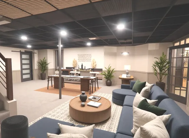 a large kitchen with a large counter top appliances and cabinets