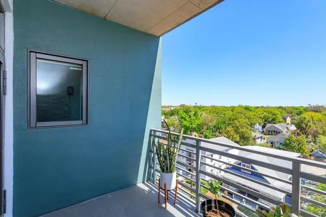 an aerial view of garden with lots of trees