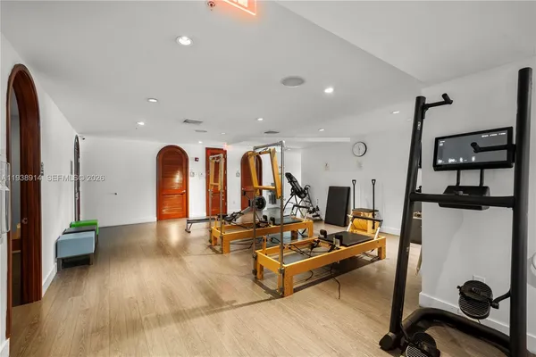 a view of a room with gym equipment