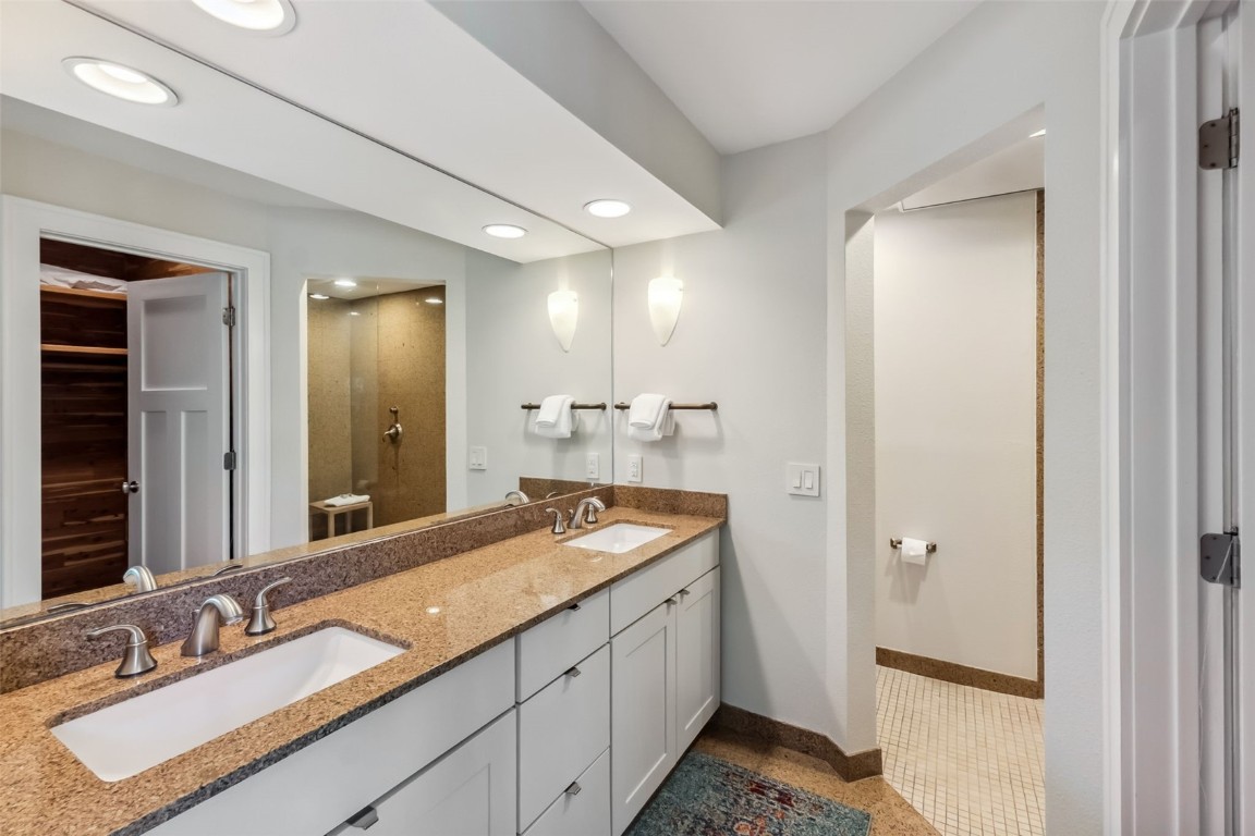 1207 West Keystone Road, Unit 2701 Keystone, CO 80435 - Photo 17 of 41 Full bath with double vanity, recessed lighting, and a shower