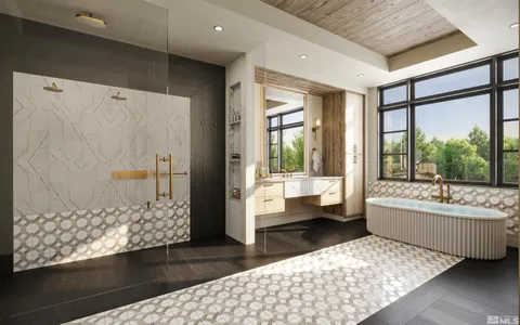a bathroom with a bathtub and a shower