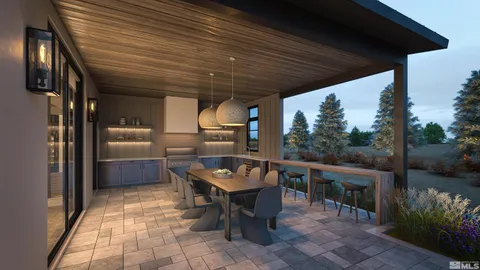 a outdoor space with lots of tables a garden and chairs