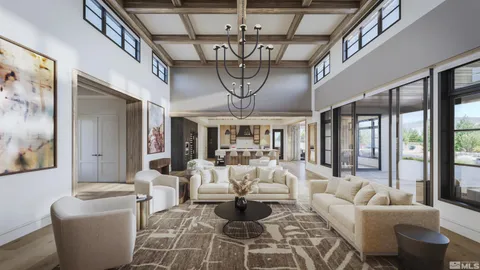 a living room with furniture a chandelier and a chandelier