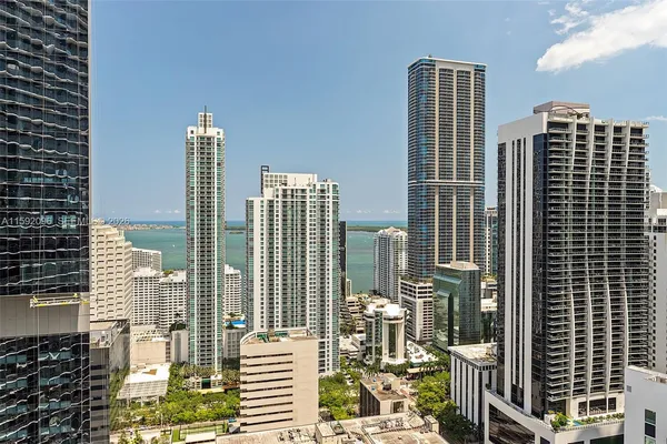 a city view with tall buildings
