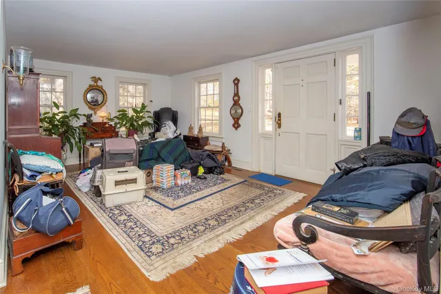 a living room with furniture and a rug