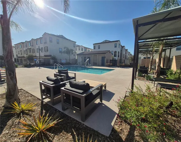 an outdoor space with swimming pool