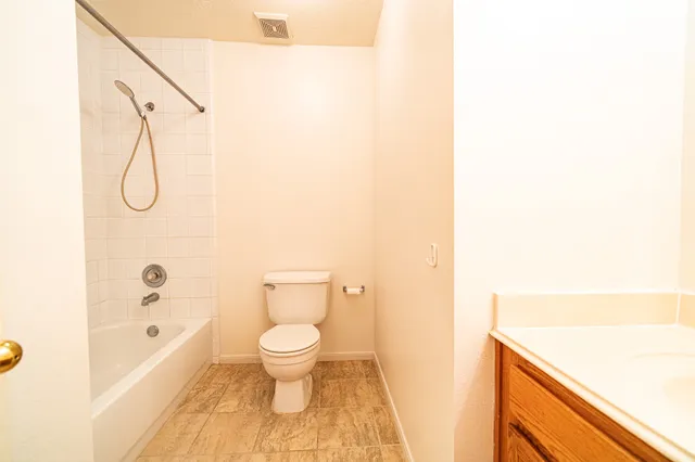 a bathroom with a toilet and a bathtub