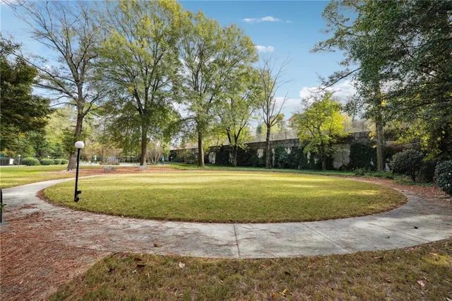 a view of a bench in a garden