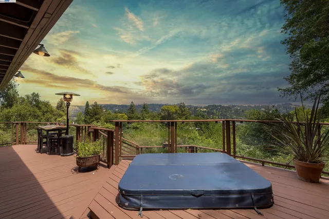 a view of a lake with a terrace
