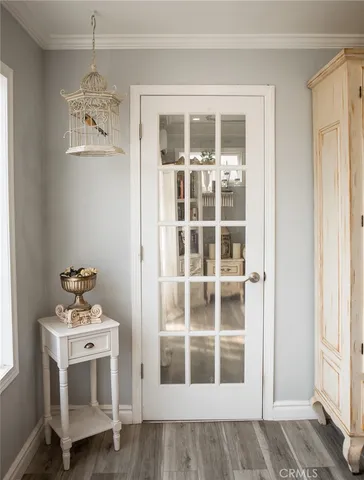 a view of a garden with mountains in the background