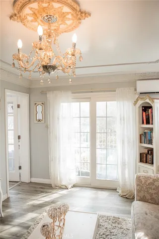 a view of a park with large trees