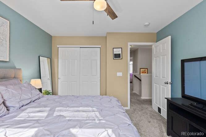 8354 Dove Ridge Way Parker, CO 80134 - Photo 22 of 38 a bedroom with a bed and a television