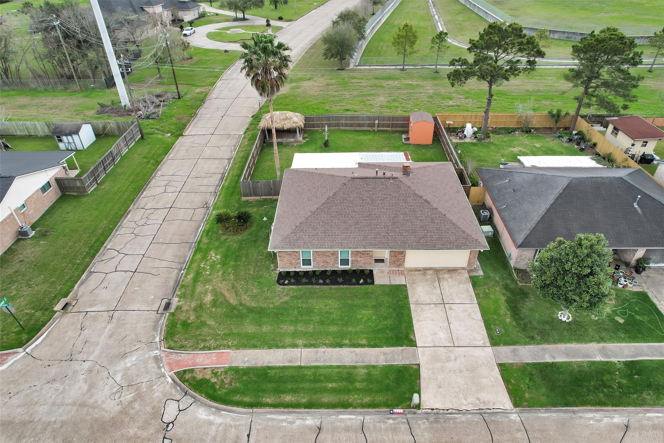 8422 Oakhaven Road La Porte, TX 77571 - Photo 42 of 46 Aerial view showing the property’s corner lot placement within the neighborhood.