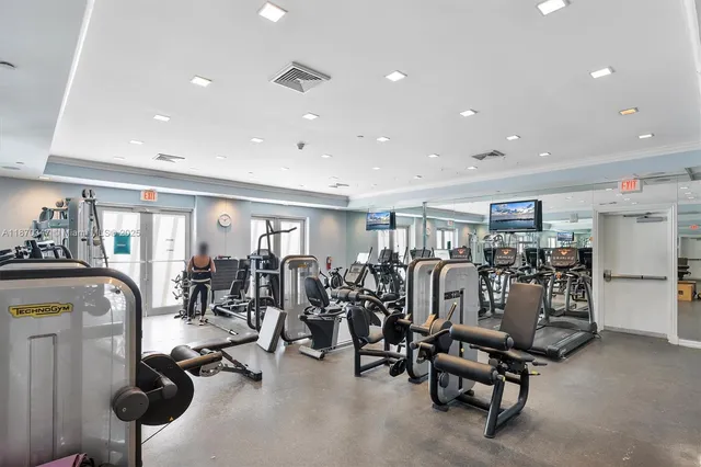 a view of a room with gym equipment