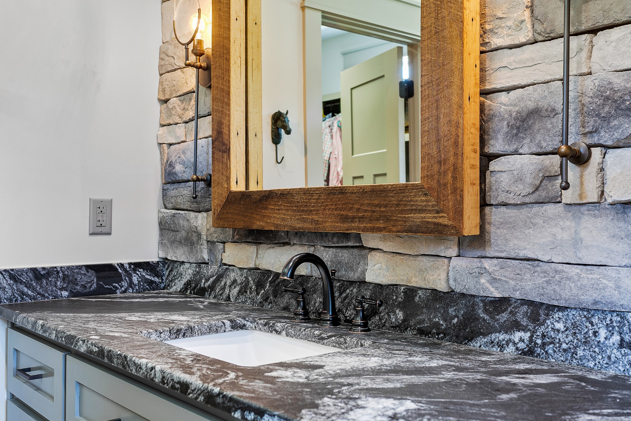 790 Baker Road Columbia, TN 38401 - Photo 27 of 69 a bathroom with a granite countertop sink and a mirror