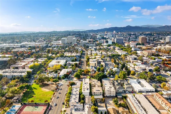 a view of a city with tall buildings