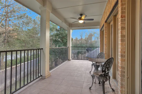 a balcony with furniture
