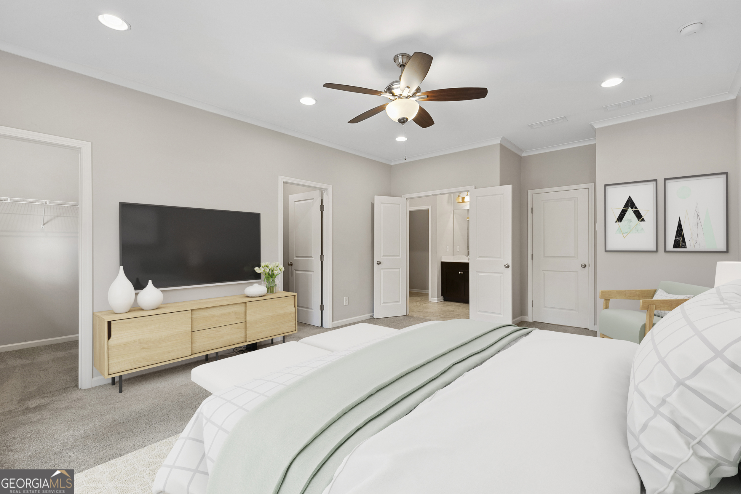 1954 Summit Trace Circle Northwest Atlanta, GA 30318 - Photo 19 of 45 a bedroom with a bed and a flat screen tv