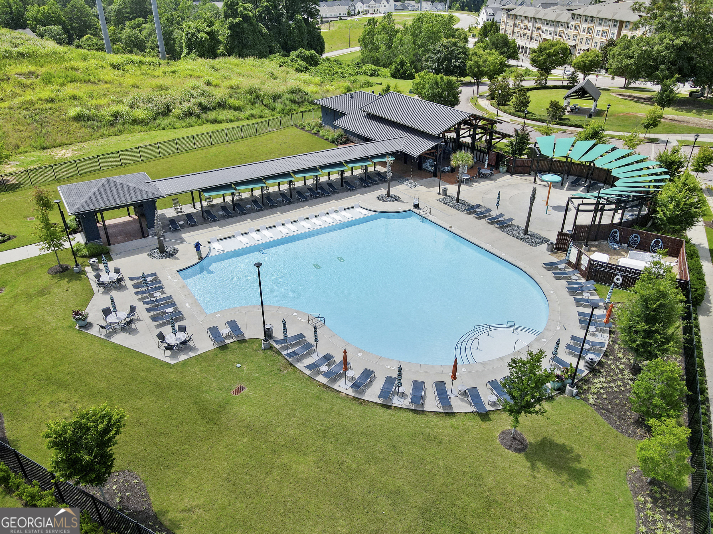 1954 Summit Trace Circle Northwest Atlanta, GA 30318 - Photo 44 of 45 an aerial view of a house with a garden and swimming pool