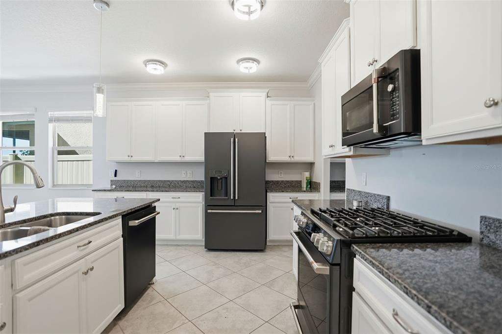 8676 Capstone Ranch Drive New Port Richey, FL 34655 - Photo 6 of 47 a kitchen with stainless steel appliances granite countertop a stove microwave refrigerator and sink