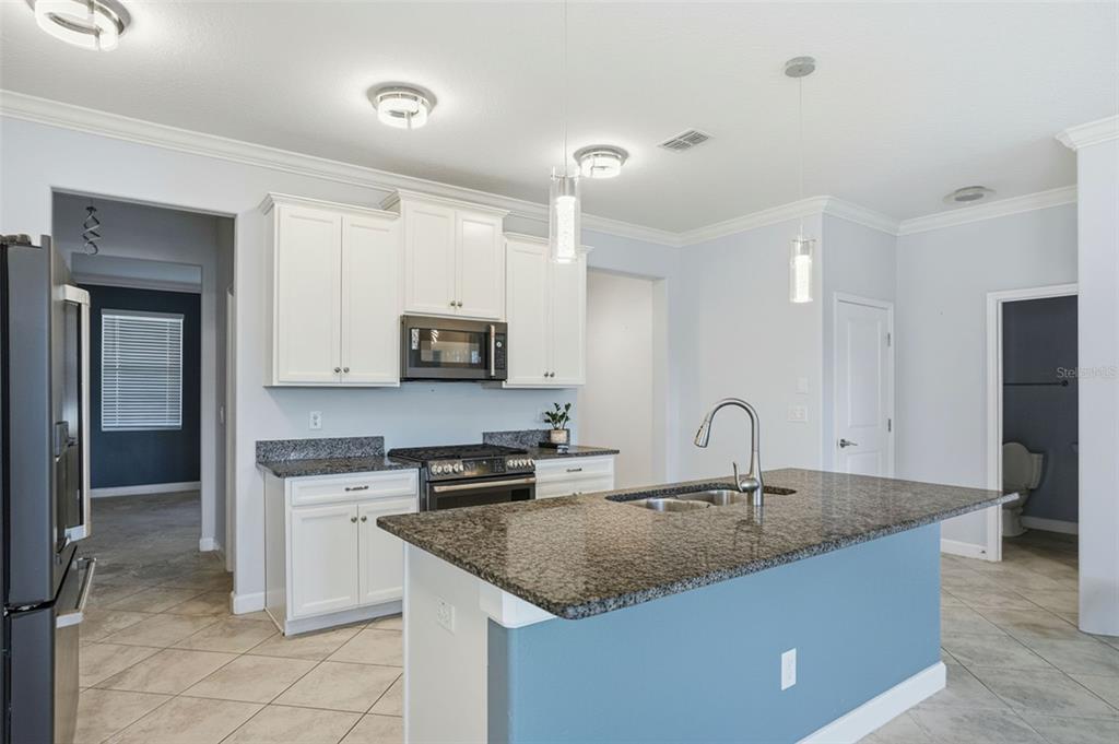 8676 Capstone Ranch Drive New Port Richey, FL 34655 - Photo 8 of 47 a kitchen with kitchen island granite countertop a sink a stove and cabinets
