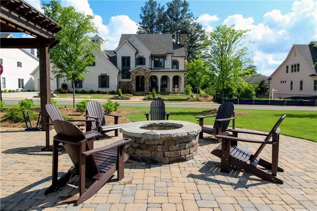 a view of a bench in the garden