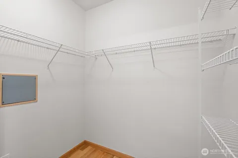 a view of a room with racks on the wall