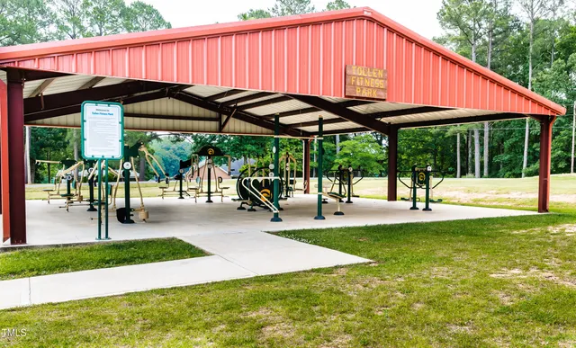 a view of a park with a slide