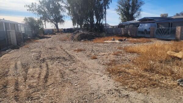 a view of a yard covered in snow