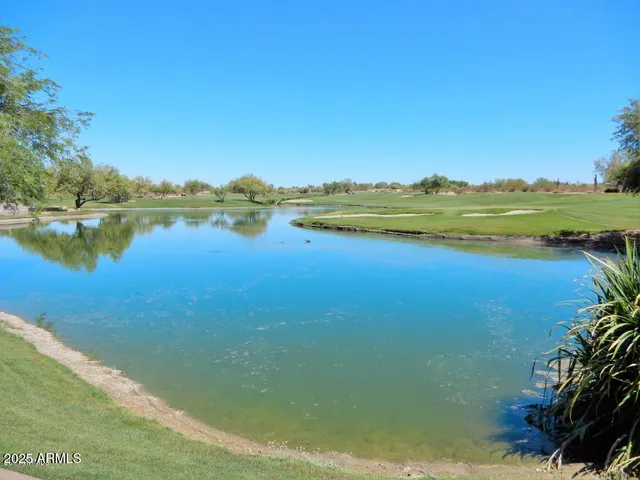 a view of a lake with a city