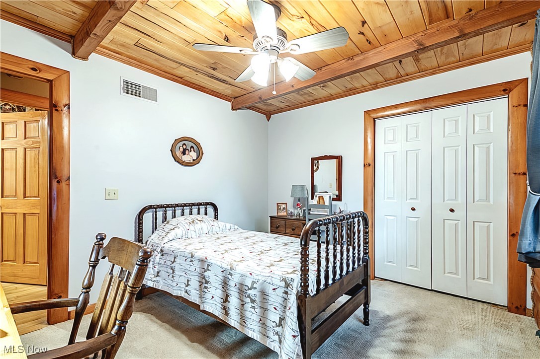 49144 Hickman Road Calcutta, OH 43920 - Photo 16 of 23 Bedroom with beam ceiling, ceiling fan, carpet, and a closet