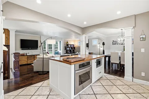 a kitchen with a stove and a microwave