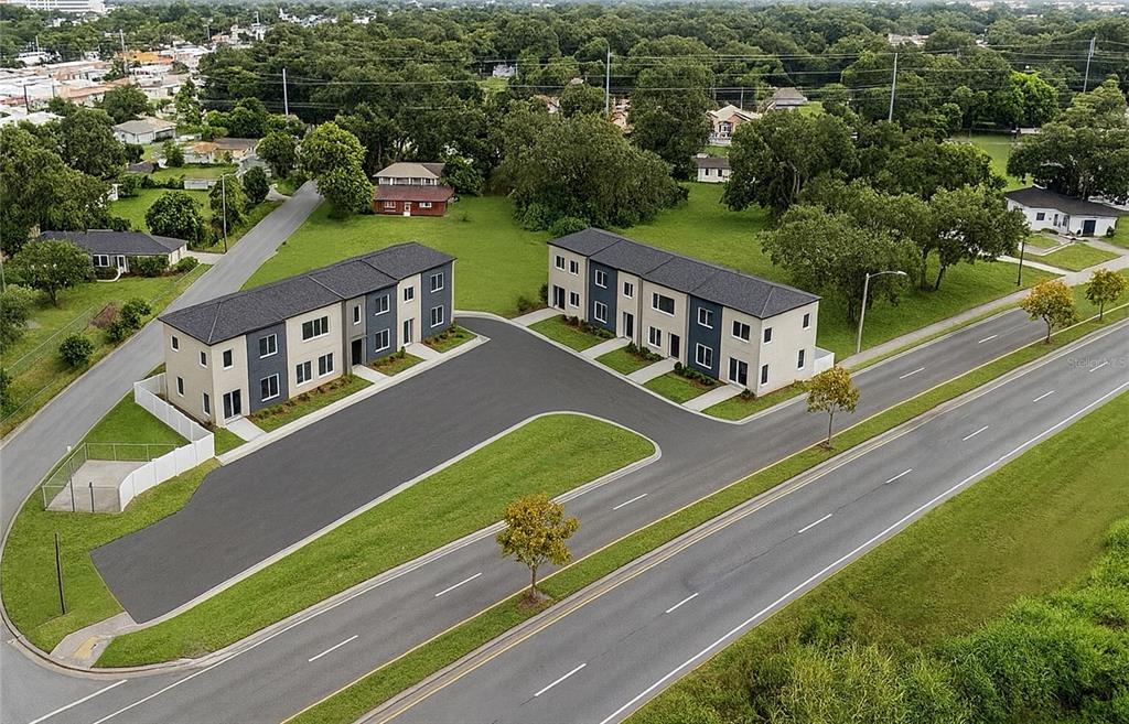an aerial view of a house