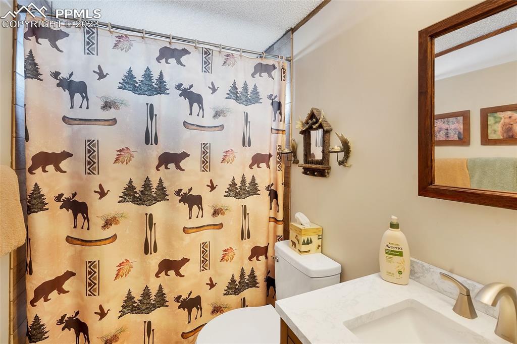 75 6th Street Como, CO 80432 - Photo 21 of 35 a bathroom with a sink toilet and shower curtain