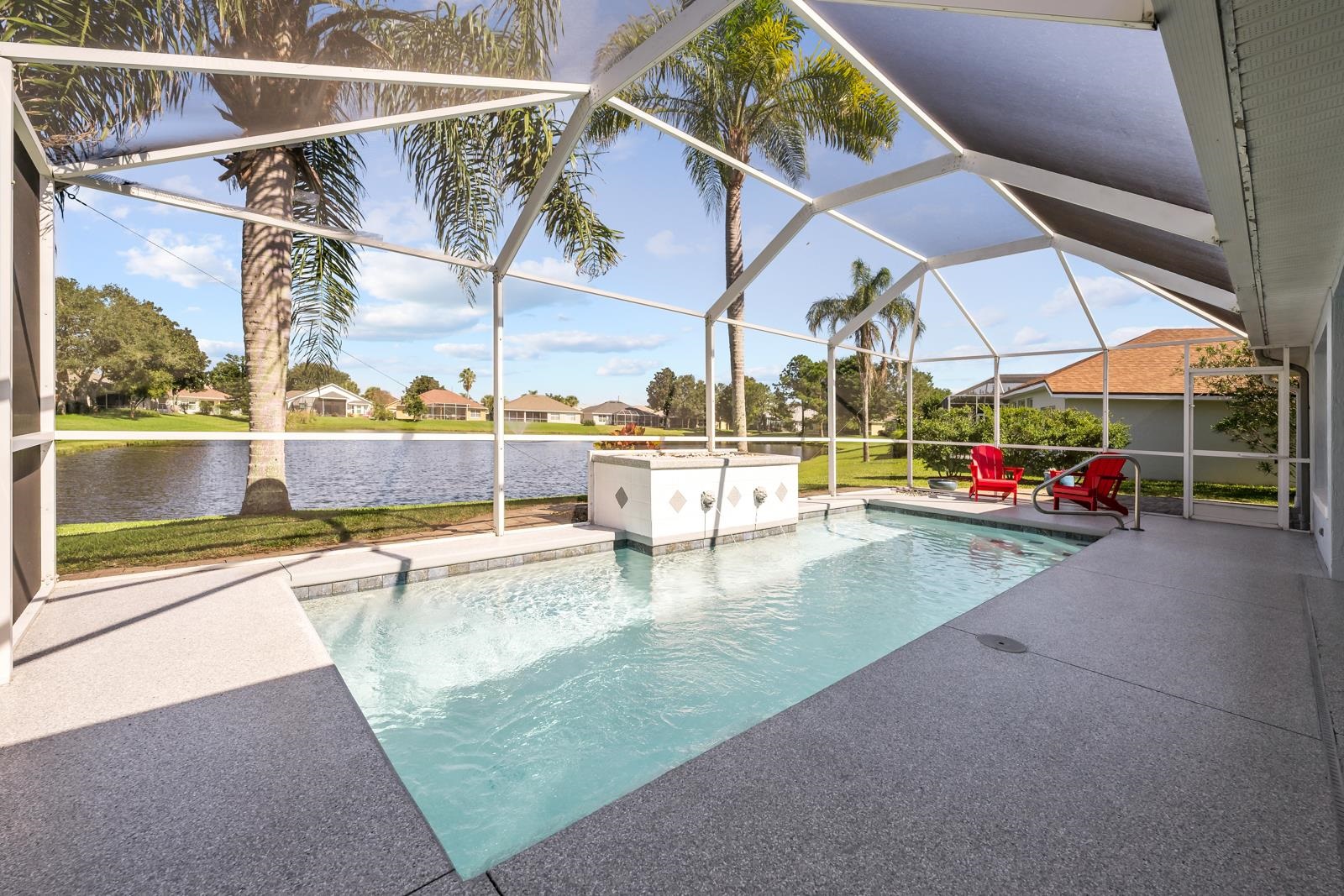 1116 Compass Row St. Augustine, FL 32080 - Photo 41 of 68 Swimming pool with a patio area, a sunroom, a lanai, and a water view