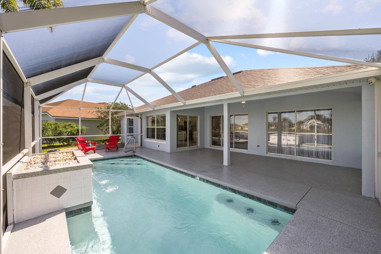 1116 Compass Row St. Augustine, FL 32080 - Photo 42 of 68 Swimming pool with a sunroom, a patio, and a lanai