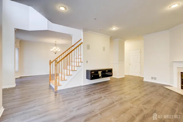 a room with a fireplace