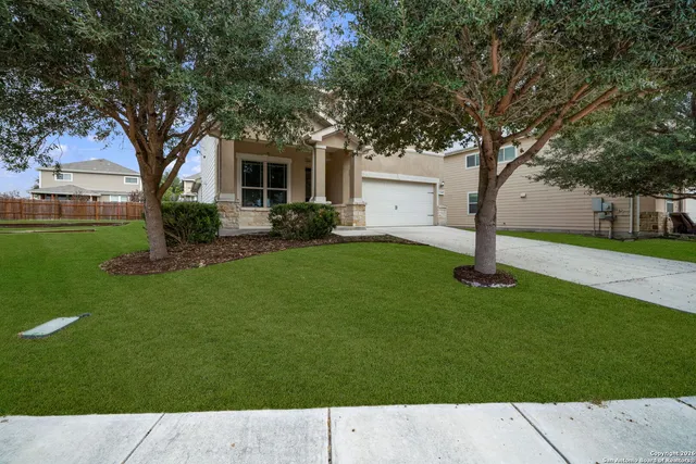 a view of backyard with a garden and trees